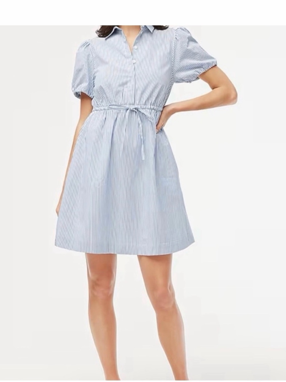 J. Crew Light Blue & White Striped Tie-Waist Mini Dress